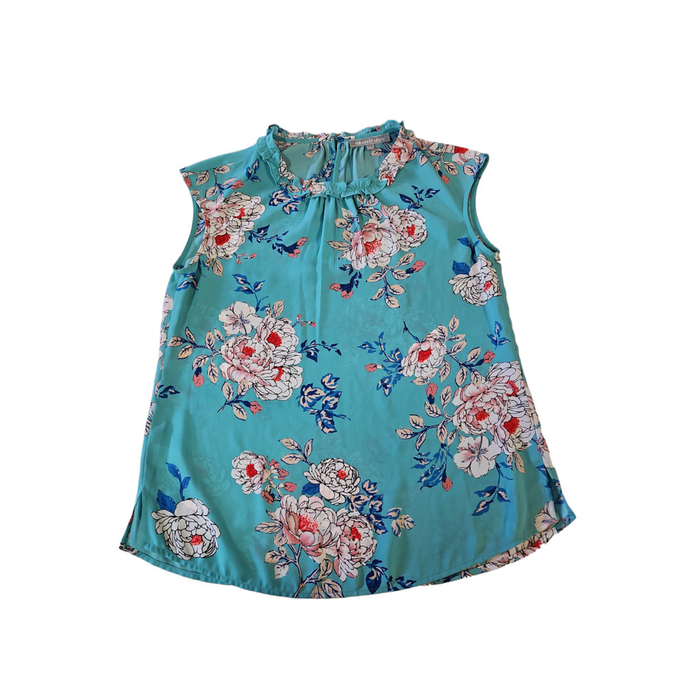 Daniel Rainn Teal Floral Sleeveless Blouse Sz Small